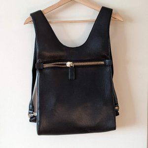 Black Faux-Leather Backpack with Chunky Gold Zipper